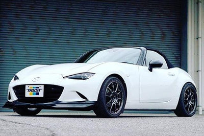 Greddy 2016 Mazda Miata ND Front Lip Spoiler on white Mazda sports car