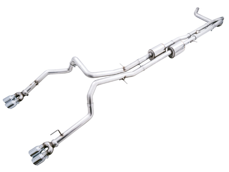 AWE Tuning 4th Gen GM 1500 6.2L 0FG Catback Split Rear Exit (w/ Bumper Cutouts) - Quad Chrome Tips - DTX Performance