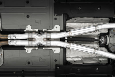 MBRP 17-Up Dodge Challenger 5.7L/6.2L/6.4L Carbon Fiber Quad Tip T304 Catback Exhaust. Performance car parts by DTX Performance.