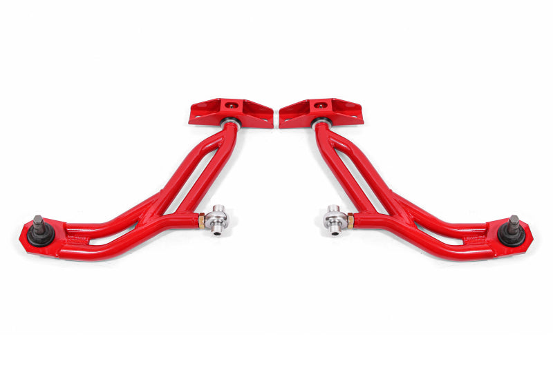 BMR 10-14 Ford Mustang Adj. Lower A-Arms w/ Delrin/Rod End / 19mm Tall Ball Joint - Red - DTX Performance