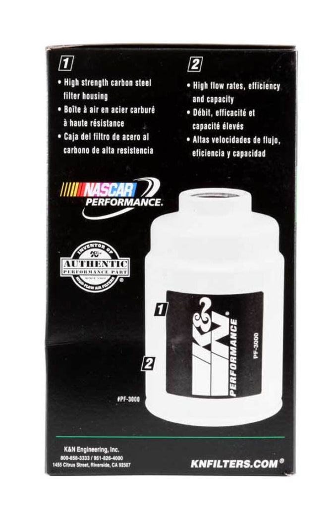 K&N Cellulose Media Fuel Filter 3.5in OD x 6.281in L, high strength carbon steel for performance car parts, DTX Performance