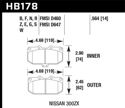 Hawk 06-07 WRX / 89-96 Nissan 300ZX / 89-93 Skyline GT-R Performance Ceramic Front Pads diagram