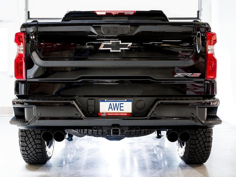 AWE Tuning 22-23 GMC Sierra 1500 AT4X 6.2L 0FG Catback Split Dual (Flat Bumper) - Diamond Black Tips - DTX Performance