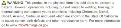 California Prop 65 Warning for Chemicals