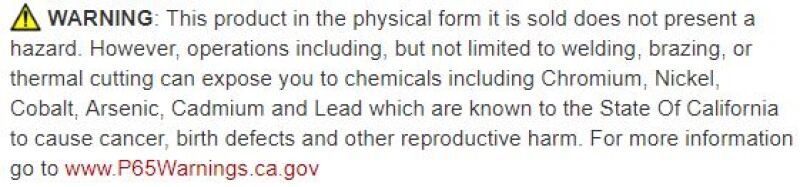 Warning sign about potential exposure to hazardous chemicals during operations like welding; linked to California's Proposition 65.