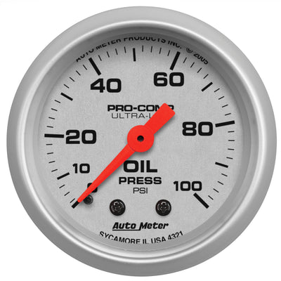 Autometer Ultra-Lite 52mm 0-100 PSI Mechanical Oil Pressure Gauge, high performance car parts, DTX Performance, engine upgrades