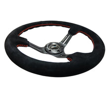 Load image into Gallery viewer, NRG Reinforced Steering Wheel (350mm / 3in. Deep) Blk Suede w/Red Stitching &amp; 5mm Spokes w/Slits - performance car parts DTX Performance