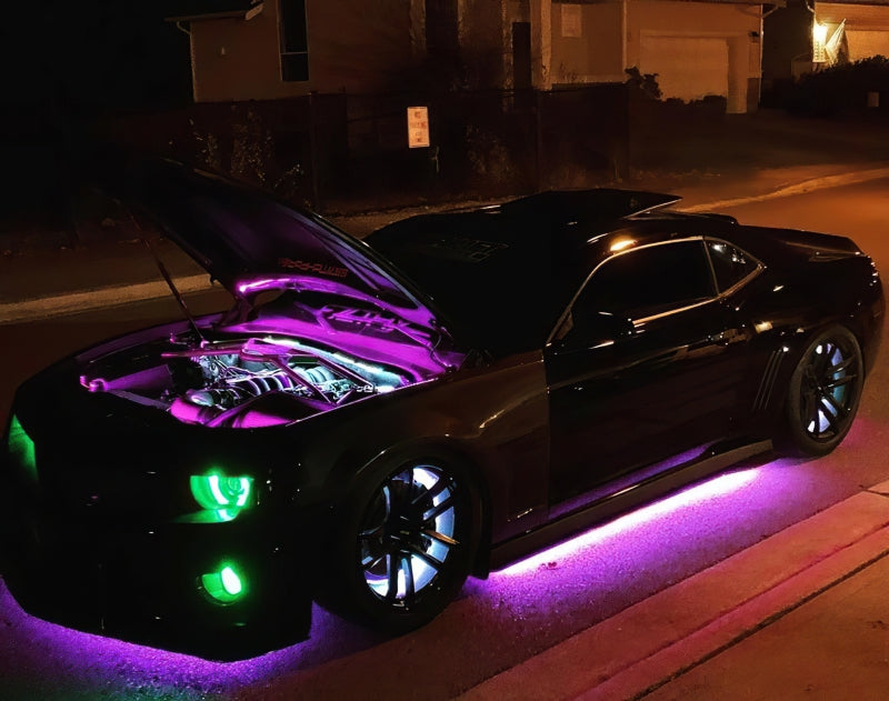 Oracle Universal Dynamic LED Underbody Kit - ColorSHIFT - Dynamic on a performance car with neon lights.