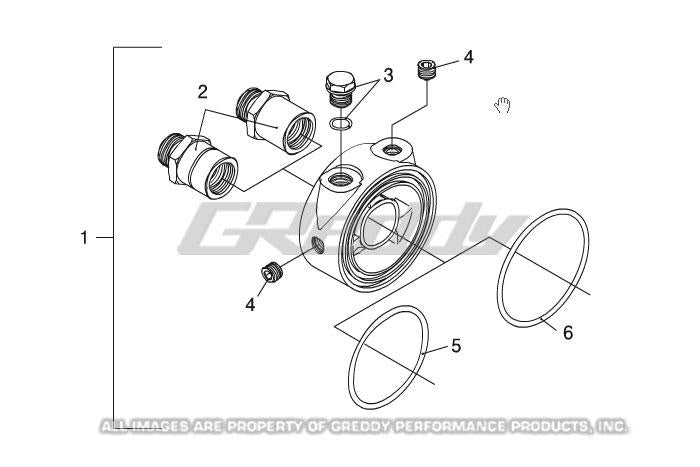 GReddy Universal Oil Filter Block Adapter diagram for performance car parts at DTX Performance tuning upgrades