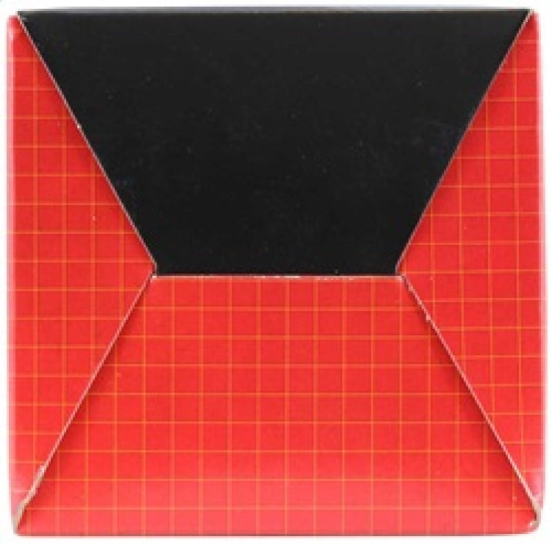 Red and black grid-patterned folded paper