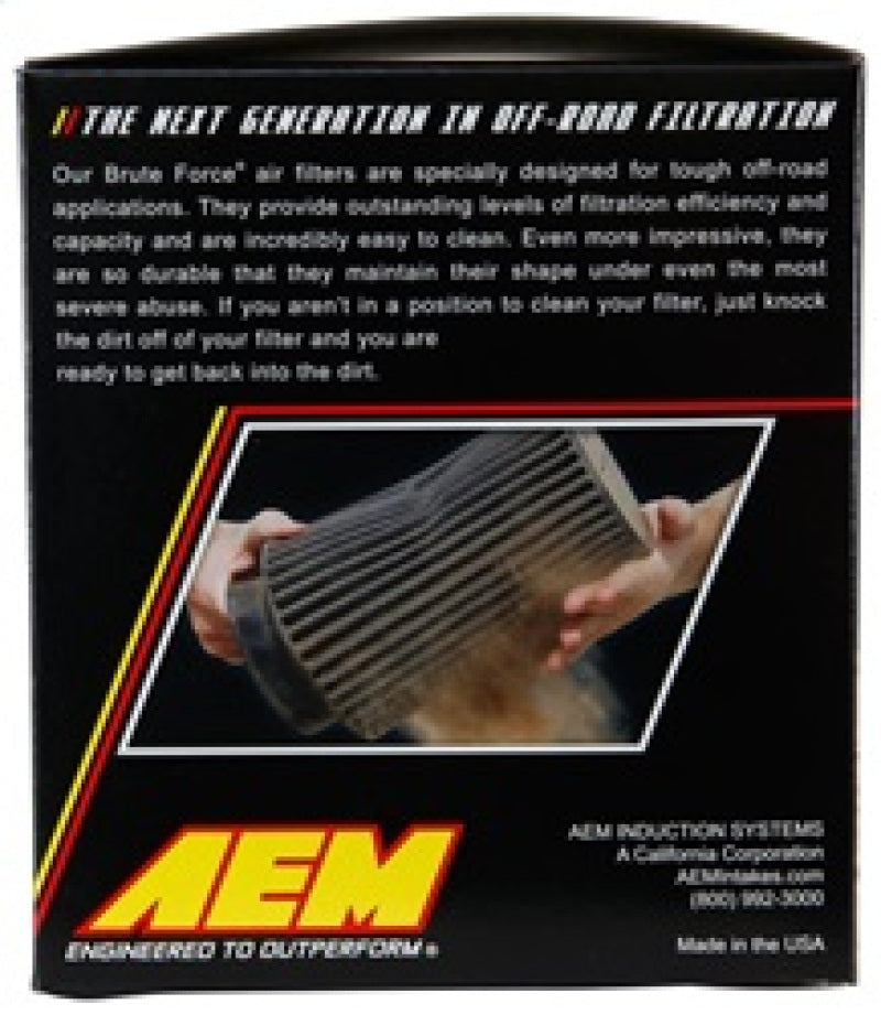 AEM Brute Force Dryflow Air Filter - Conical 6in Base OD / 5.125in Top OD / 5.25in Height for high performance auto parts