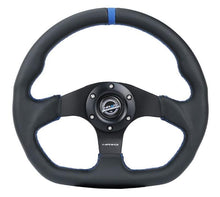 Load image into Gallery viewer, NRG Reinforced Steering Wheel (320mm) Sport Leather Flat Bottom w/ Blue Center/ Blue Stitching for performance cars by DTX Performance