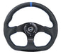 NRG Reinforced Steering Wheel (320mm) Sport Leather Flat Bottom w/ Blue Center/ Blue Stitching for performance cars by DTX Performance