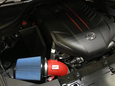 Injen 2020 Toyota Supra L6-3.0L Turbo (A90) SP Cold Air Intake System - Wrinkle Red installed in engine bay