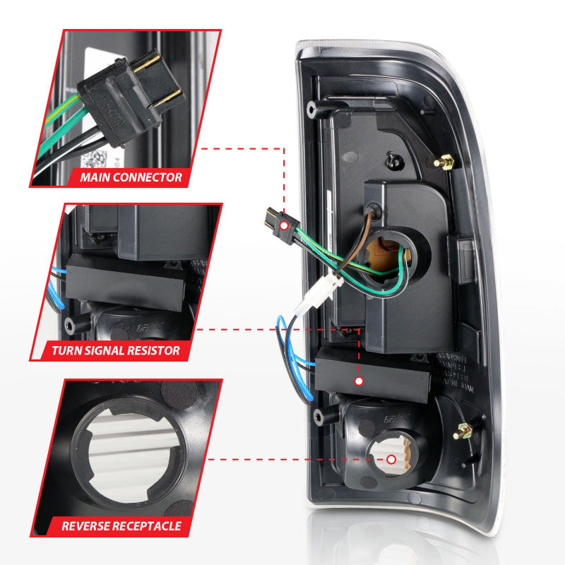ANZO 1997-2003 Ford F-150 LED Tail Lights with connectors and installation details