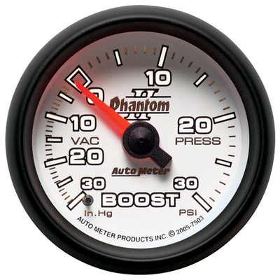 Autometer Phantom II 52.4mm Mechanical Vacuum / Boost Gauge 30 In. HG/30 PSI - high performance auto parts for tuning upgrades