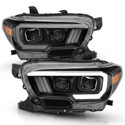 ANZO 2016-2017 Toyota Tacoma Projector Headlights w/ Plank Style Design Black/Amber w/ DRL - DTX Performance