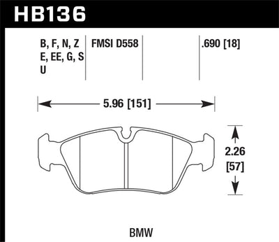 Hawk BMW 318i/318iC/318iS/318Ti/325Ci/325i/325iS/325Xi/328Ci/328iC/328iS/Z3 Race Front Brake Pads diagram