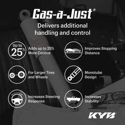 KYB Shocks & Struts Gas-A-Just Rear for Chrysler cars offering improved handling and control, featuring monotube design and enhanced stability.