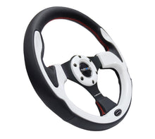 Load image into Gallery viewer, NRG Reinforced Steering Wheel (320mm) Blk w/White Trim &amp; 4mm 3-Spoke, performance car parts, DTX Performance, high performance auto parts.