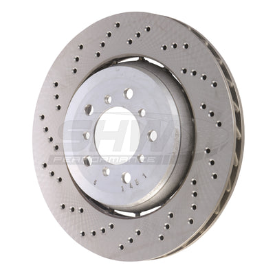 SHW 05-06 BMW M3 3.2L Left Front Cross-Drilled Lightweight Brake Rotor for performance upgrades and high performance brakes