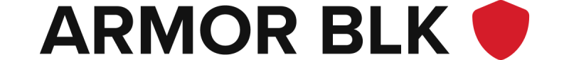 ARMOR BLK logo with black text and red shield