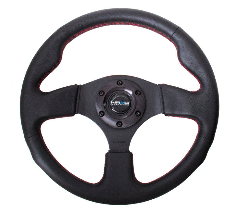 NRG Reinforced Steering Wheel (320mm) Leather w/Red Stitch, performance car parts from veteran owned DTX Performance auto parts shop