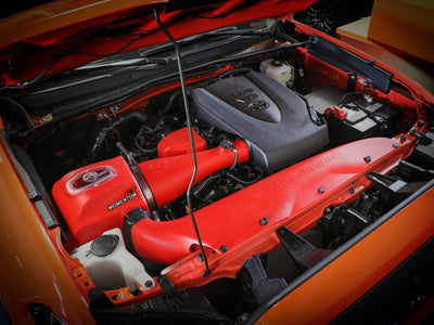 aFe 16-23 Toyota Tacoma V6 3.5L Momentum GT Red Edition Cold Air Intake System w/ Pro DRY S Filter installed in engine bay