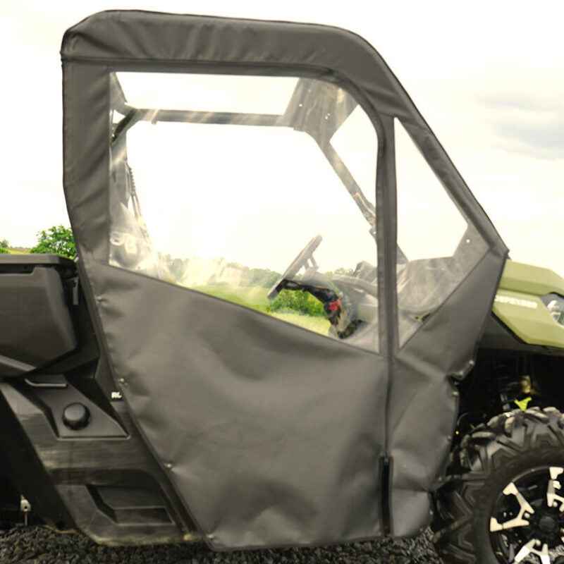 Side view of Seizmik 16-23 Can Am Defender HD5-HD10 Soft Door Kit in black for performance upgrades.