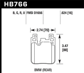 Diagram of Hawk BMW M4 DTC-70 Race Rear Brake Pads for high performance car parts and brake upgrades by veteran owned shop.