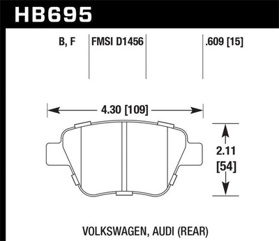 Hawk 2011-2013 Audi A3 Except TDI HPS 5.0 Rear Brake Pads diagram