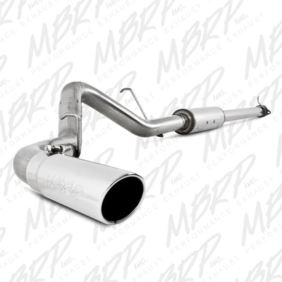 MBRP 11-19 Chevy/GMC 2500HD PU 6.0L V8 Single Side Exit T409 Cat Back Perf Exhaust shown in high-quality T409 stainless steel.