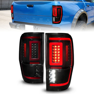 ANZO 19-22 Ford Ranger Full LED Taillights w/ Lightbar Sequential Signal Black Housing/Smoke Lens, high performance auto parts