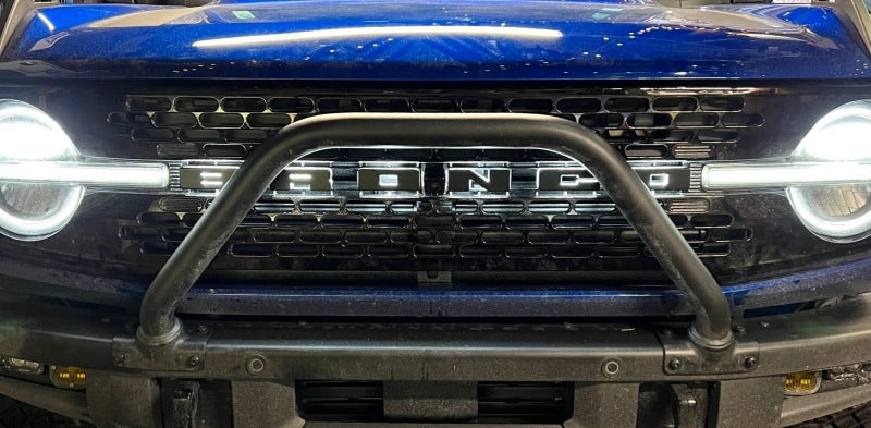 ORACLE Lighting Universal Illuminated LED Letter Badges - Matte Blk Surface Finish - N on blue performance vehicle grille