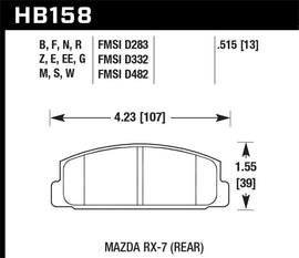 Hawk 86-95 Mazda RX-7 HP+ Street Rear Brake Pads dimensions diagram, performance car parts