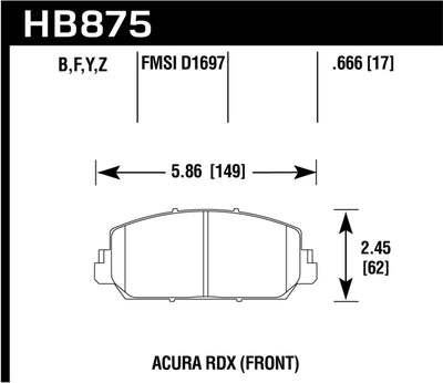 Hawk 14-17 Acura RDX/RLX HPS 5.0 Front Brake Pads diagram