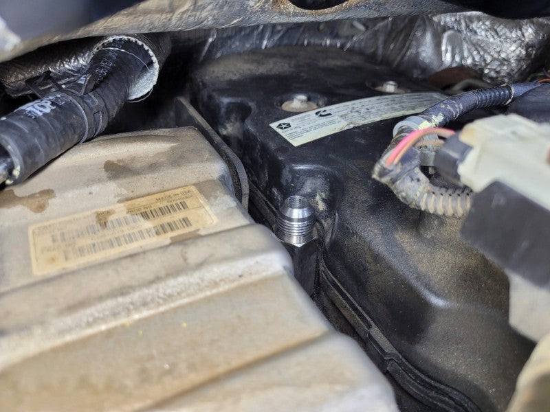 Mishimoto 2007.5+ Ram 6.7L Cummins Top Heater Hose Upgrade installation view in engine.