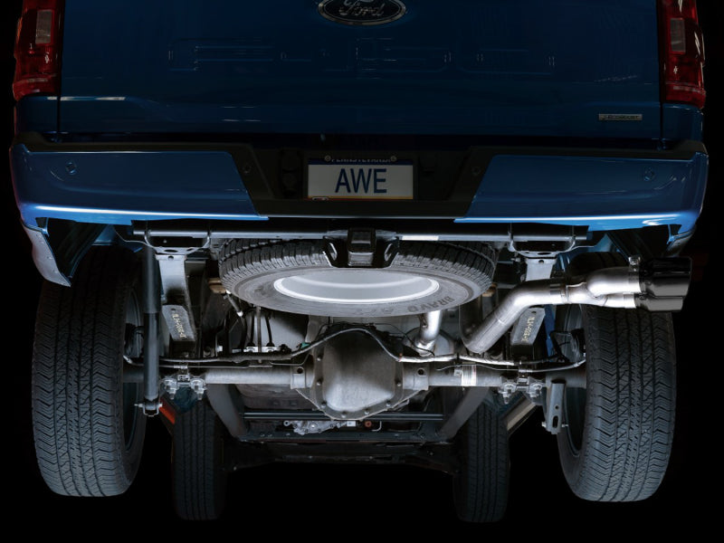 AWE 0FG 21+ Ford F150 Dual Side Exit Cat-Back Exhaust - 4.5in Diamond Black Tips - DTX Performance