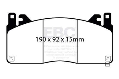 EBC 2015+ Ford Mustang GT350 Bluestuff Front Brake Pads, high performance brakes for racing and aggressive street use, performance upgrades.