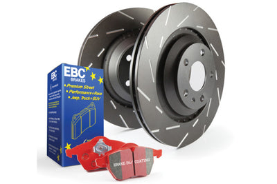 EBC S4 Brake Pad and Rotor Kit for high performance car upgrades, featuring ultra-efficient EBC pads and slotted rotors for better braking.