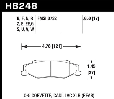 Hawk 97-06 Corvette (incl C5 Z06) Performance Ceramic Street Rear Brake Pads diagram