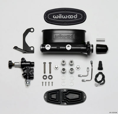 Wilwood HV Tandem M/C Kit w L/H Bracket & Prop Valve - 1 1/8in Bore Black performance car parts by DTX Performance