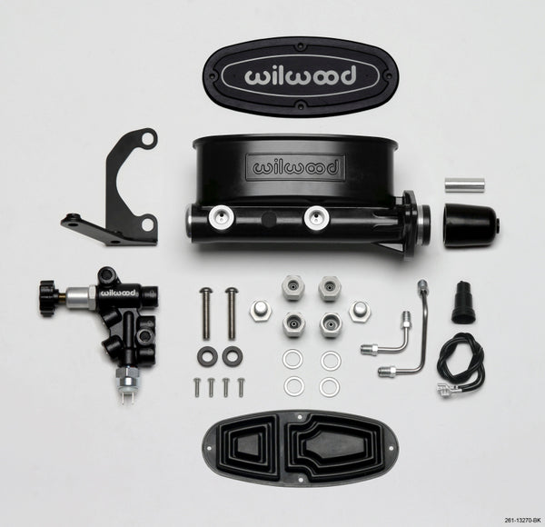 Wilwood HV Tandem M/C Kit w L/H Bracket & Prop Valve - 1 1/8in Bore Black performance car parts by DTX Performance
