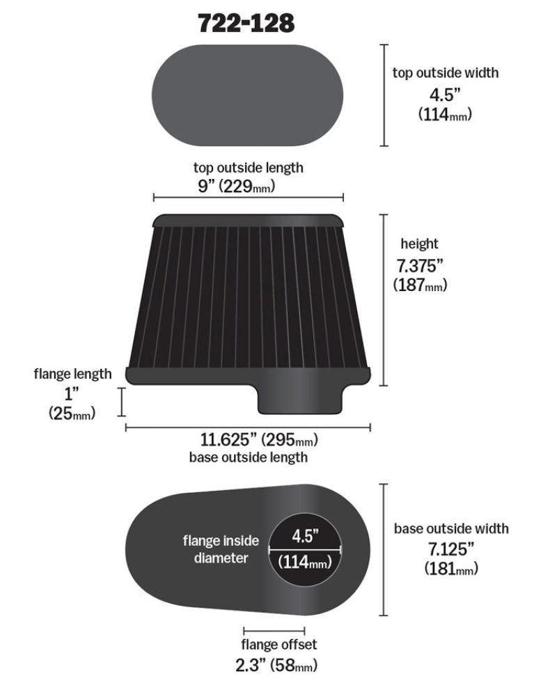 Airaid Dodge 5.9/6.7L DSL / Ford 6.0L DSL Kit Replacement Air Filter dimensions chart