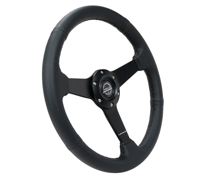 NRG Sport Steering Wheel (350mm / 1.5in Deep) Black Leather Black Stitch w/Matte Black Solid Spokes, performance car parts, DTX