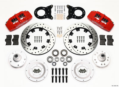 Wilwood Dynapro 6 Front Hub Kit 12.19in Drill Red 1965-1969 Mustang Disc & Drum Spindle for performance upgrades