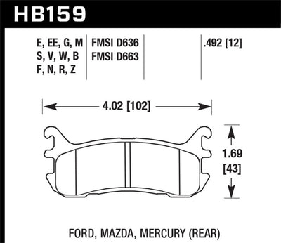 Brake pad diagram for Ford, Mazda, Mercury