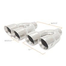 Load image into Gallery viewer, Mishimoto Universal Steel Muffler Tip 2.5in Inlet Dual Y Polished 304 stainless steel for performance car parts and upgrades.