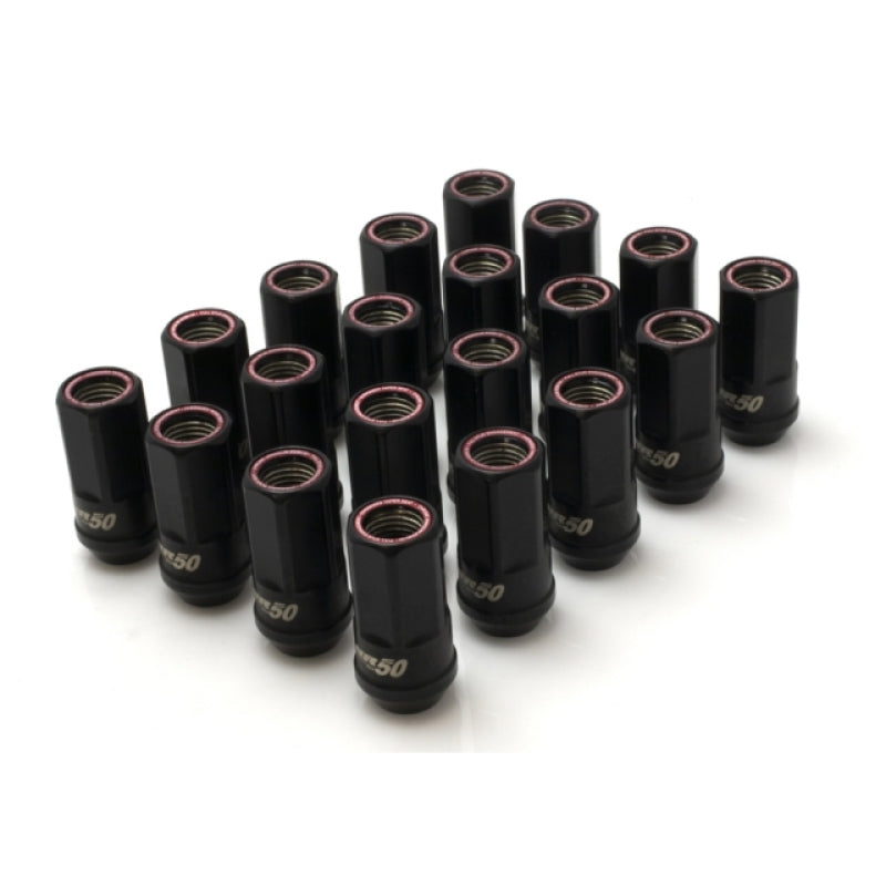 Wheel Mate Muteki HR50 Open End Lug Nuts - Black w/ Red Ring 14x1.50, perfect for high performance car parts and tuning upgrades from DTX Performance.