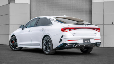 Borla 21-23 Kia K5 LX/ EX 1.6L L4 (T) FWD S-Type Cat-Back Exhaust on white Kia K5, performance car parts